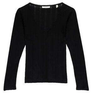 Doen Cilla Tee in Black  Pointelle